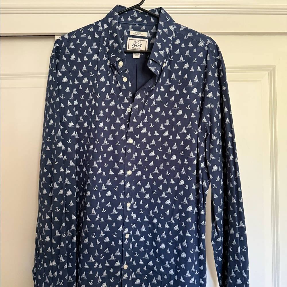 Jos. A. Bank Navy Sailboat Pattern Shirt